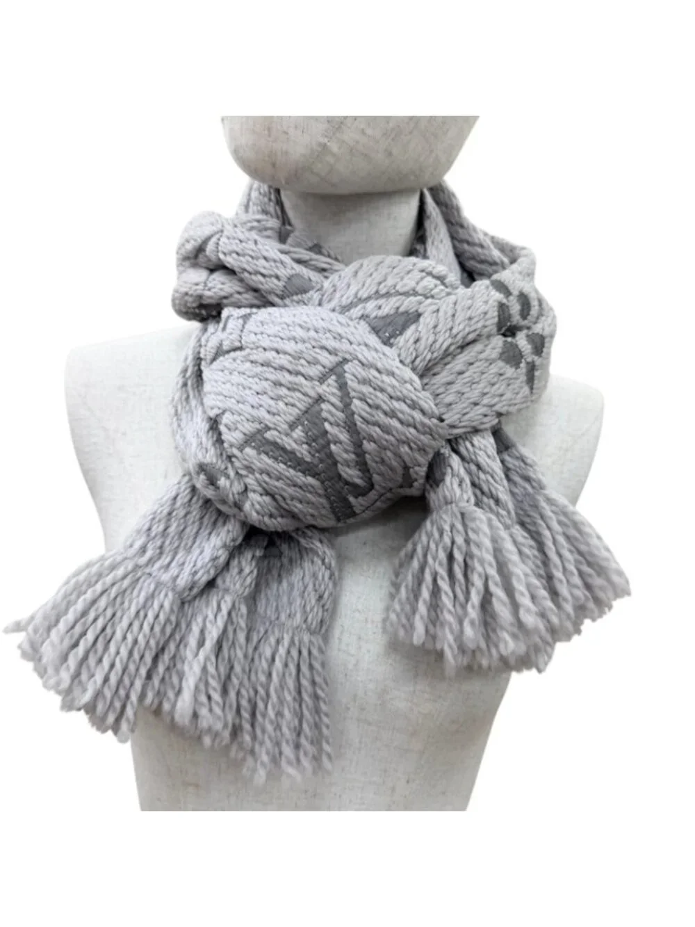 Louis Vuitton Echarpe Logo Mania Wool Silk Gripe Loulou Fringe Scarf